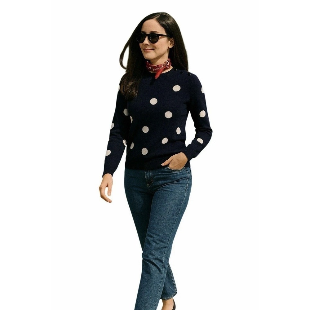 Boden Navy Blue 100% Cashmere Polka Dot Crewneck‎ Sweater Womens Sz S Classic